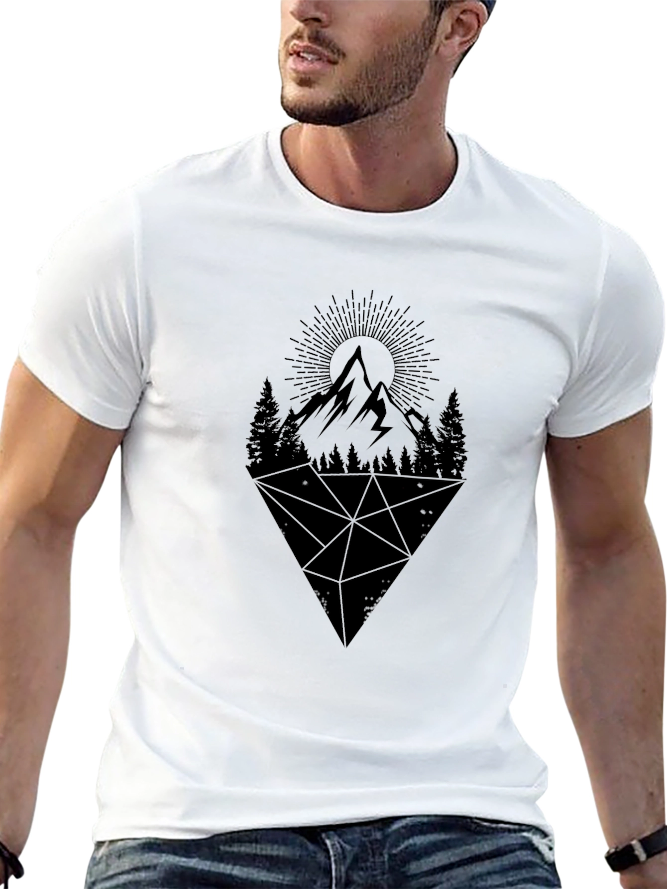 Geometric Mountain Graphic Tee - Black