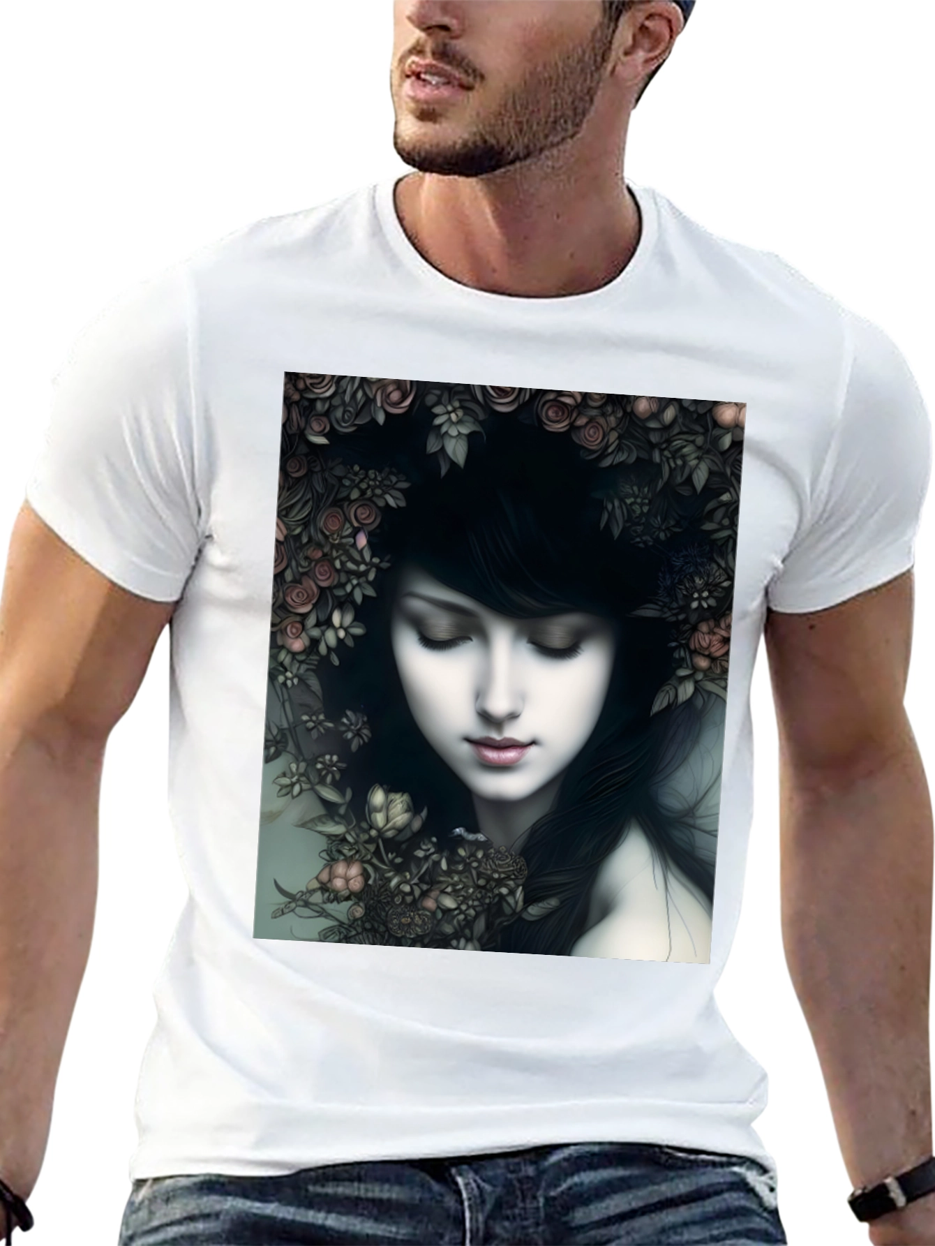 Floral Woman Graphic Black T-Shirt