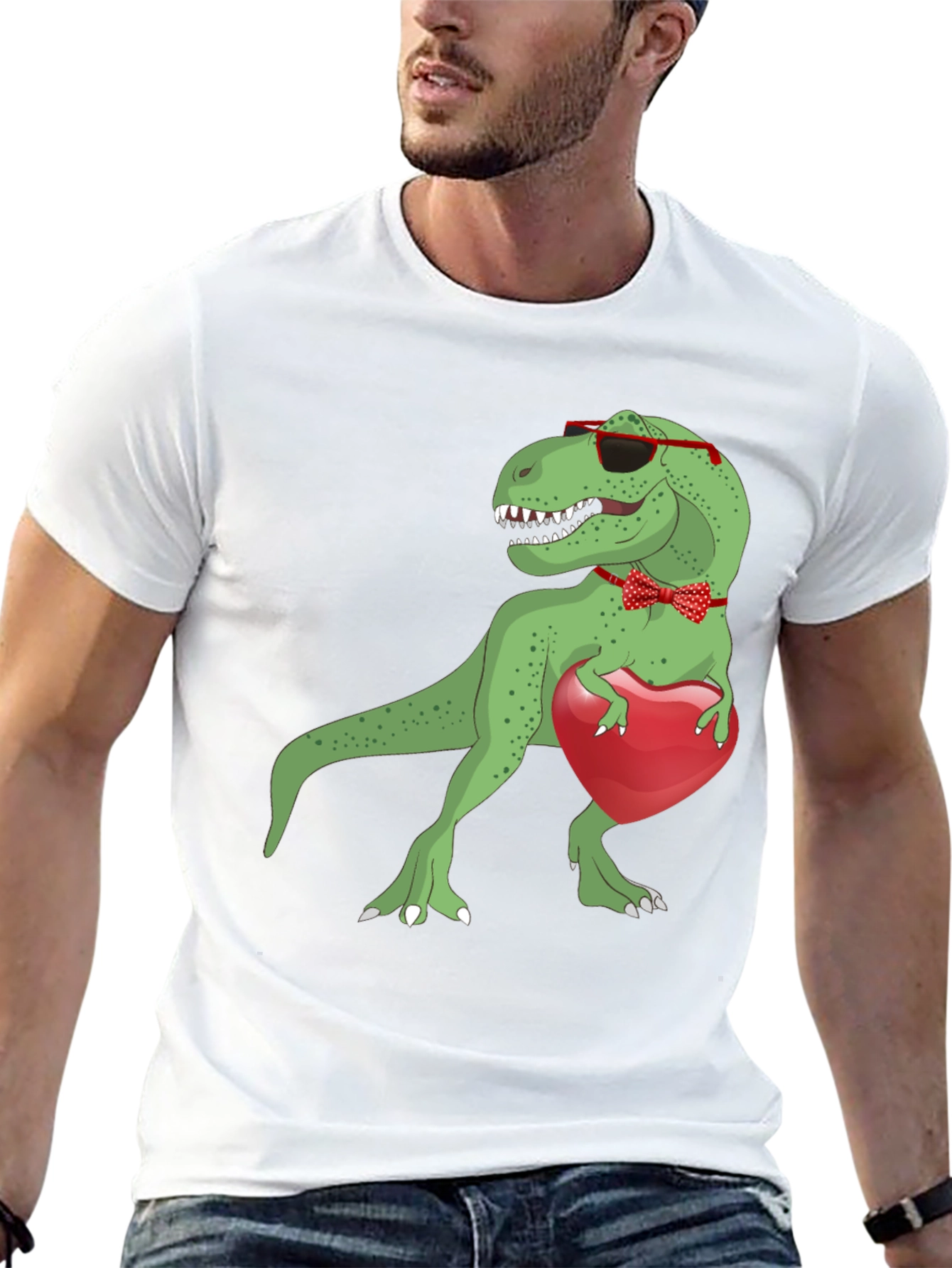 Dino Love T-Shirt: Rex with Heart & Bowtie