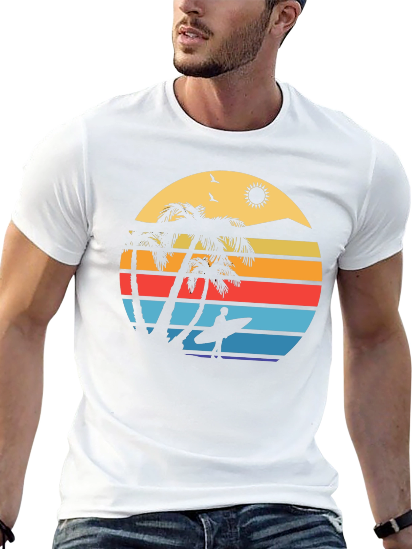 Retro Sunset Surfer Graphic Tee - Island Vibes