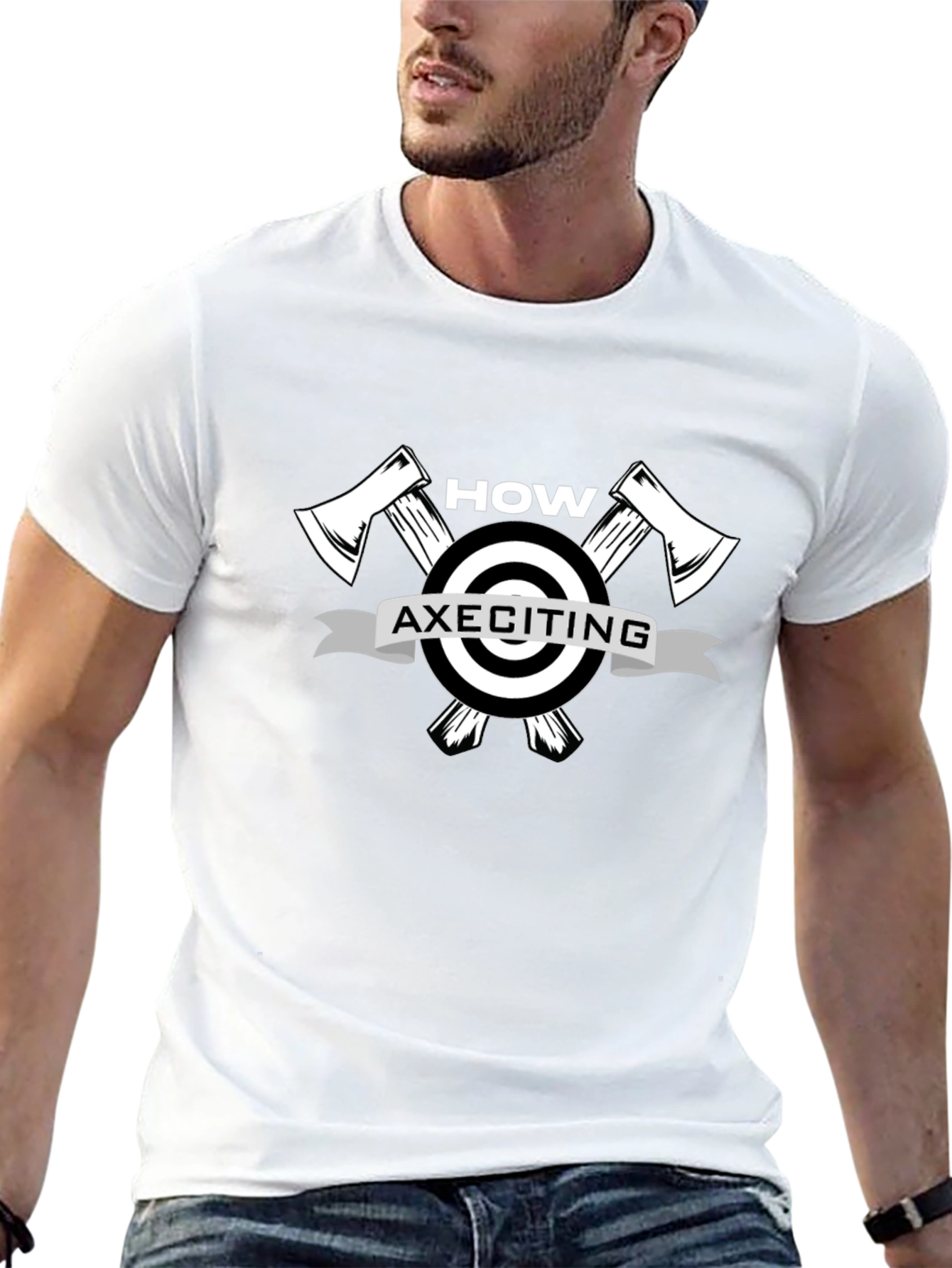How AXEciting! Lumberjack Humor Black Graphic T-Shirt