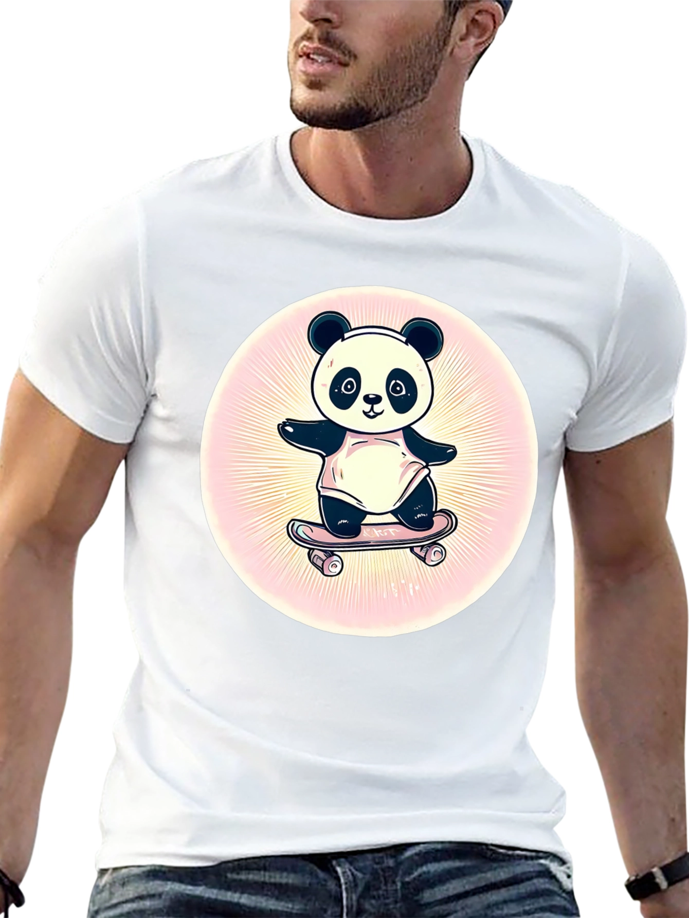 Panda Skateboarder Graphic Tee - Black Cotton Blend
