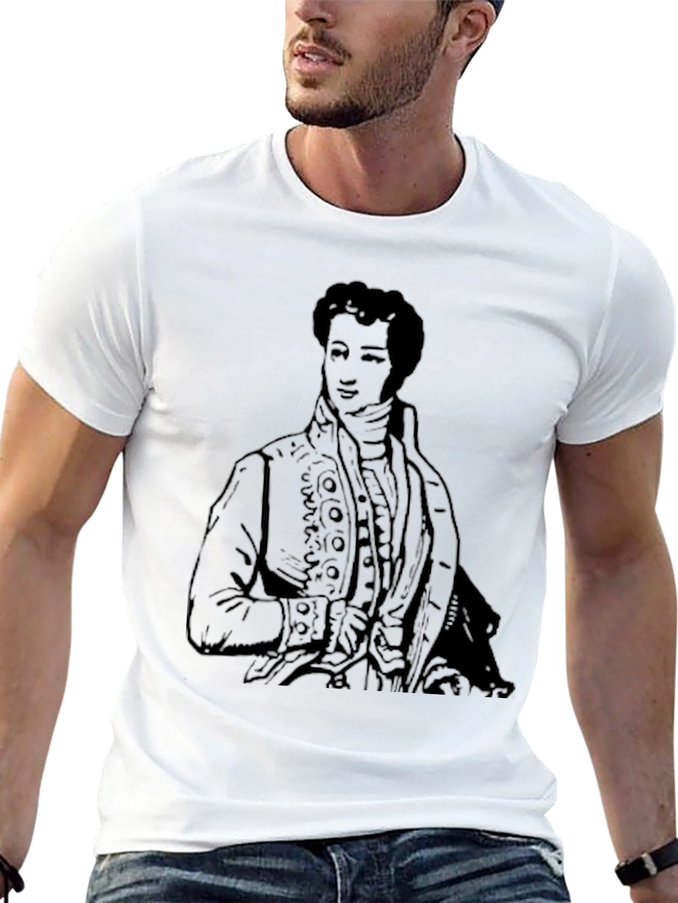 Black T-Shirt with Historical Figure Print