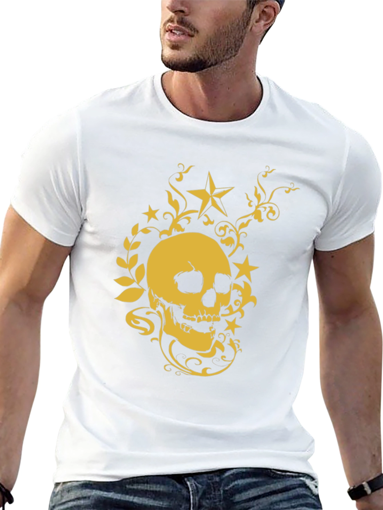 Skull & Stars Graphic Tee - Black Cotton Shirt