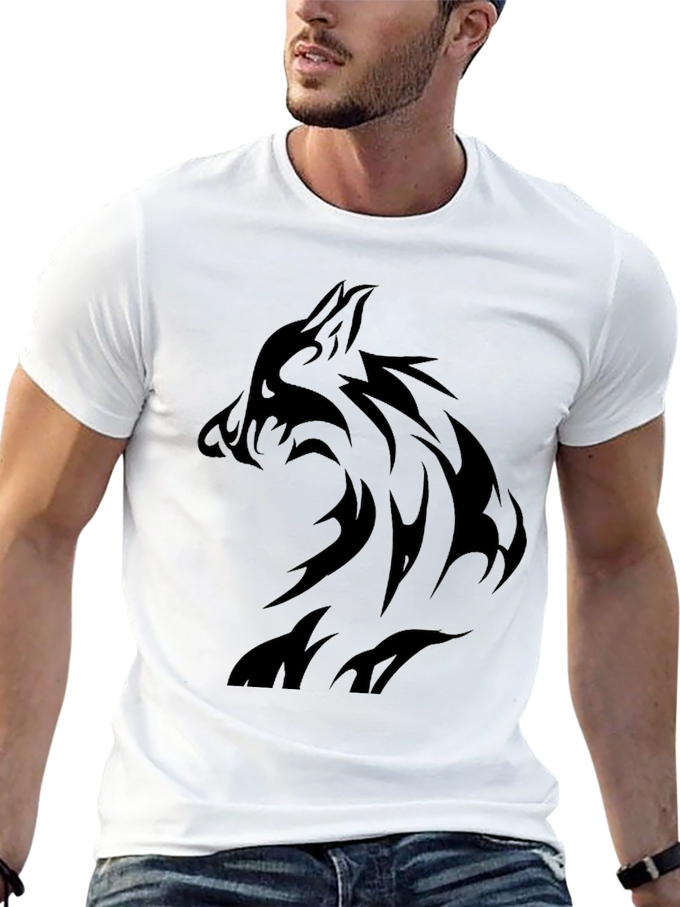 Mens Black Wolf Graphic T-Shirt