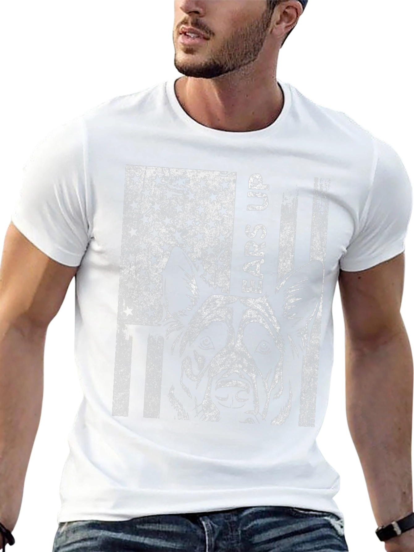 Ears Up Dog American Flag Graphic Tee