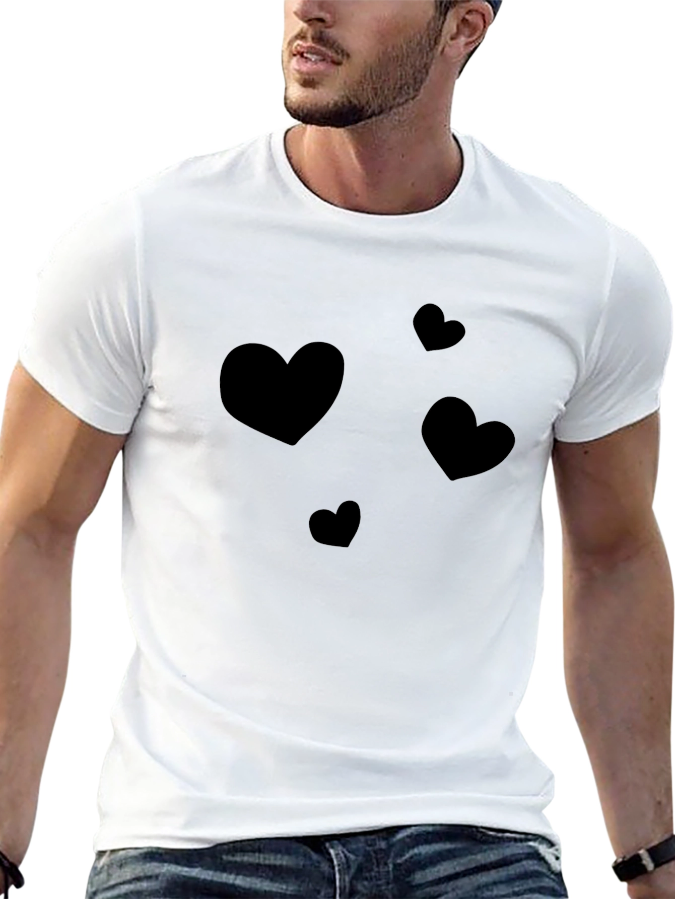Heart Print Casual Black T-Shirt