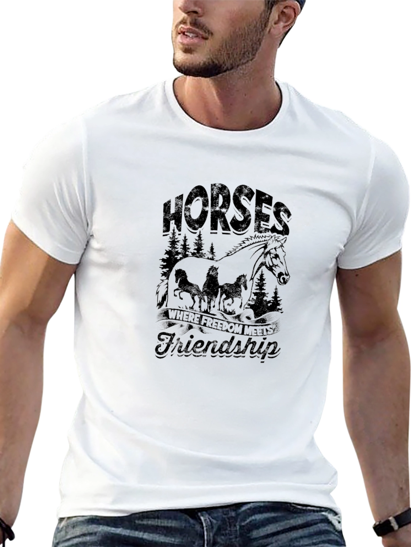 Horses Freedom Friendship Black Graphic Tee Shirt