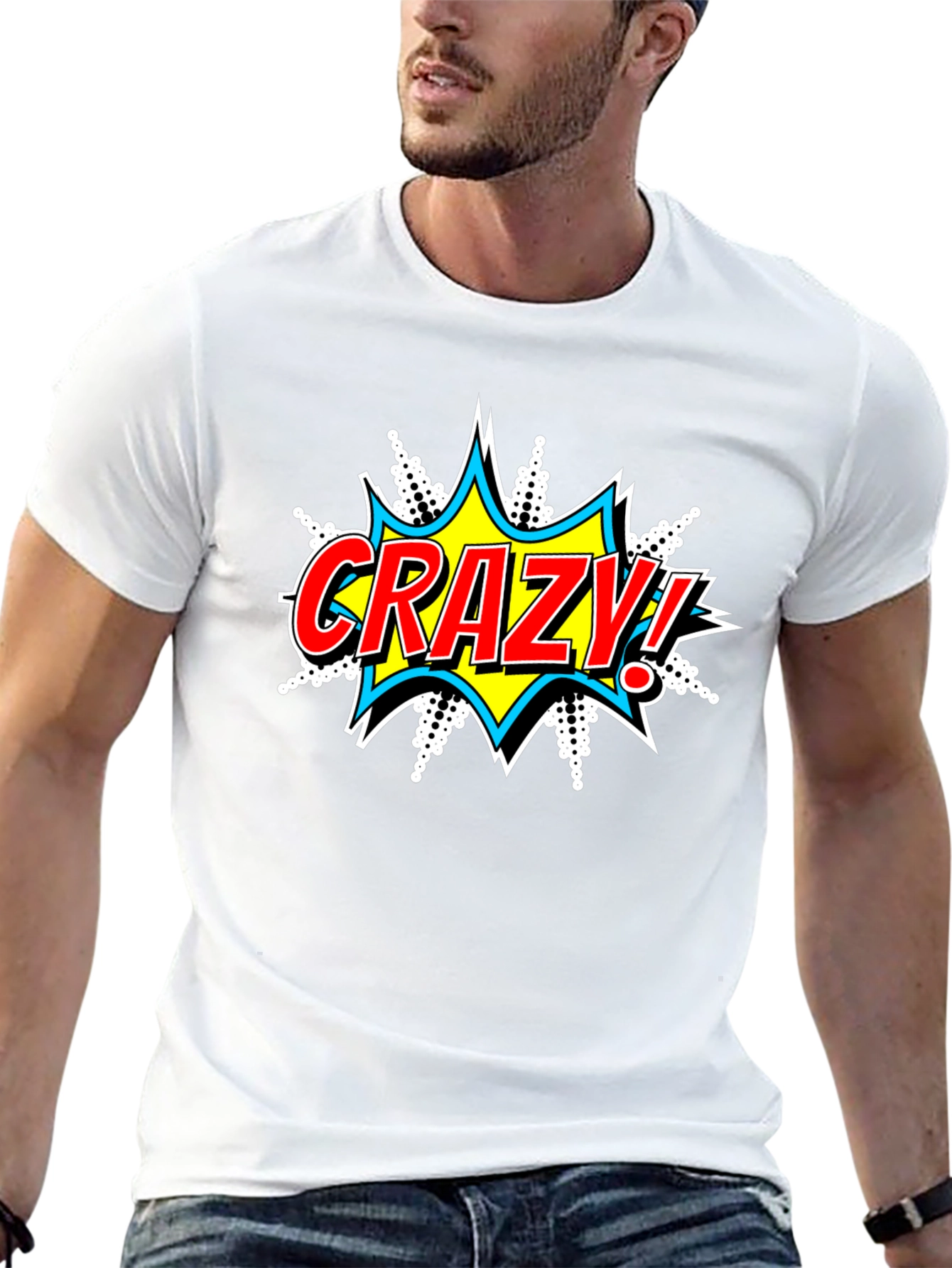 Crazy Comic Burst Graphic Tee - Black Cotton T-Shirt