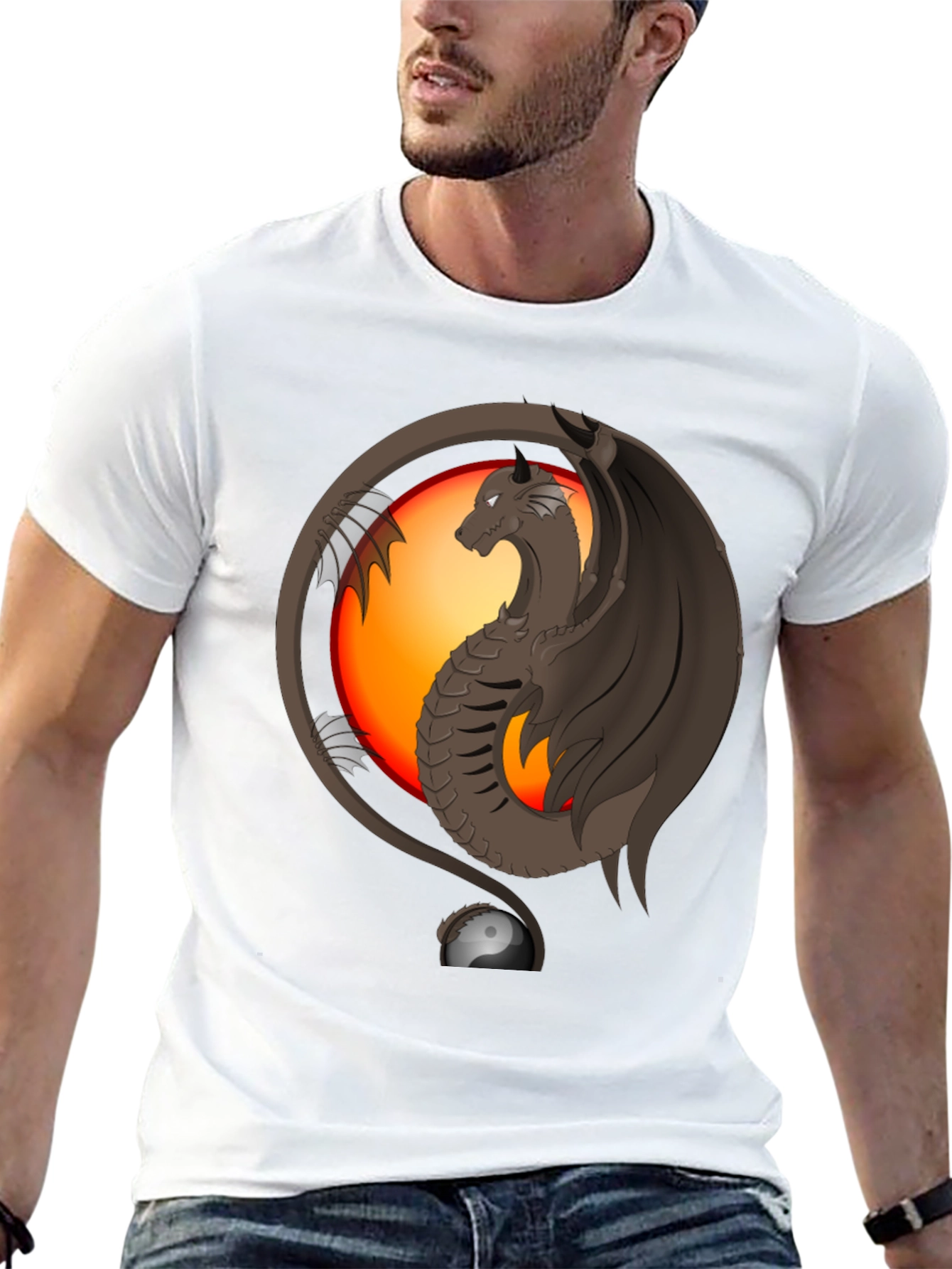 Dragon Yin Yang Graphic Print T-Shirt