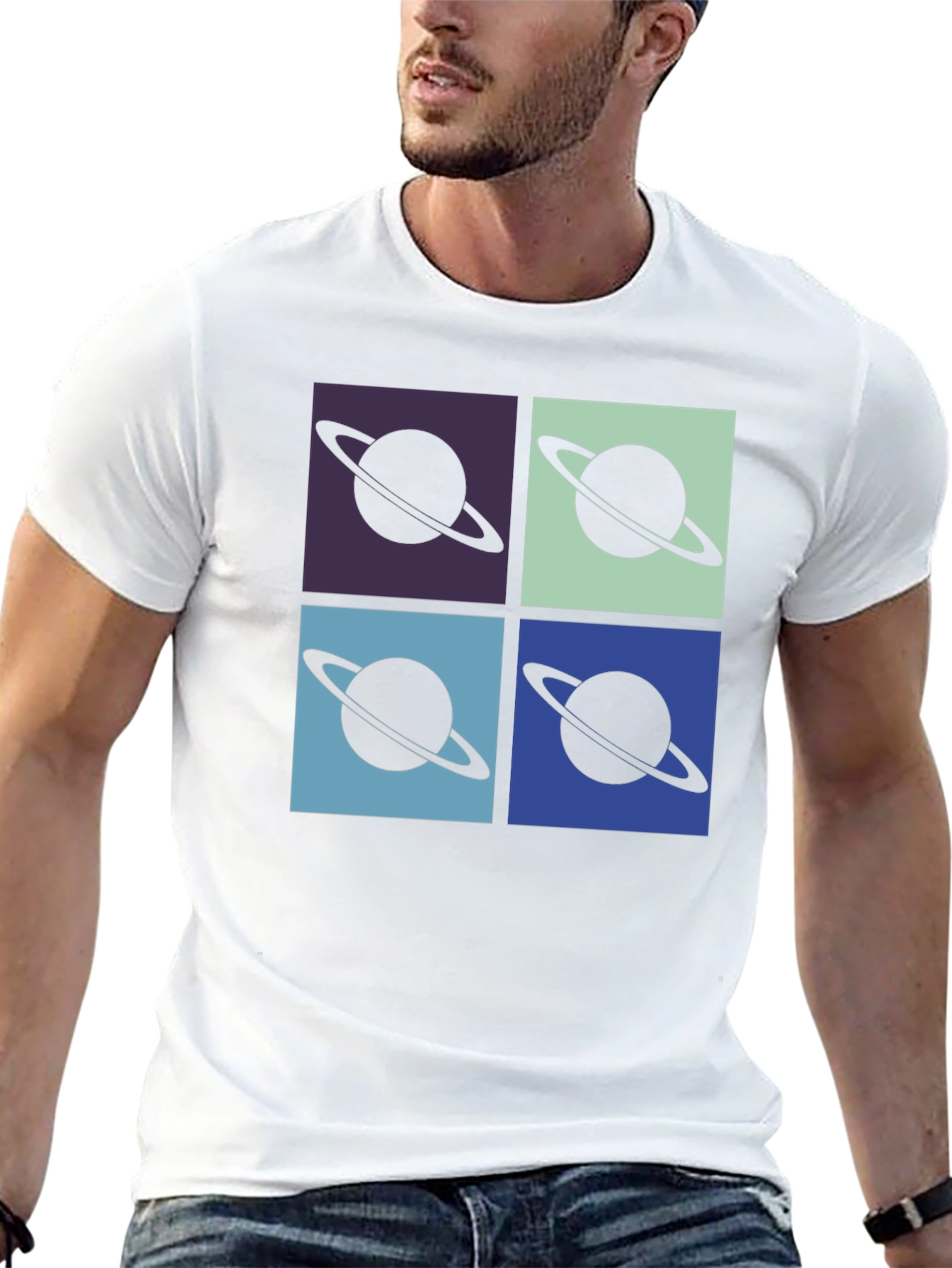 Retro Saturn Graphic T-Shirt - Pop Art Design