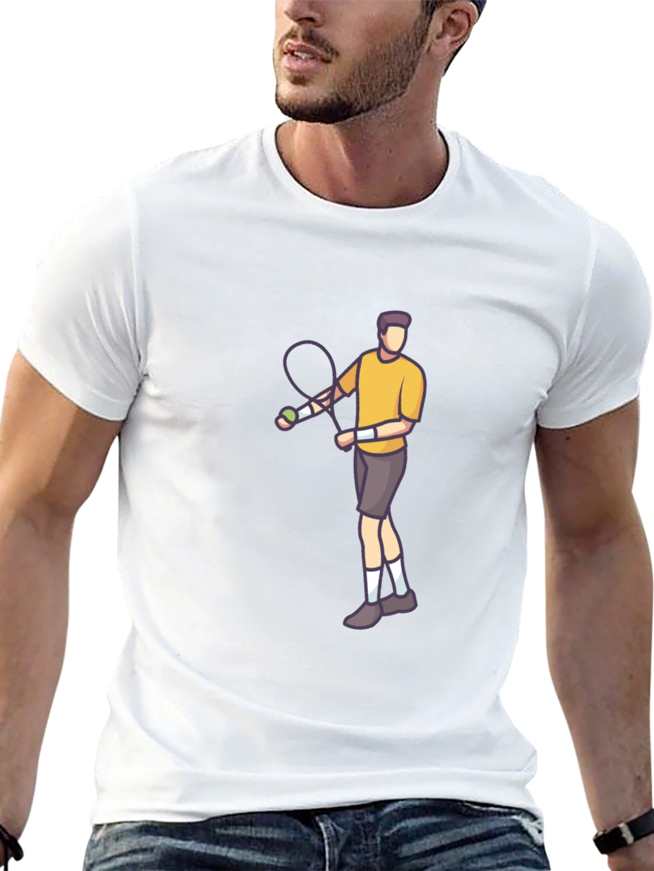 Tennis Player Graphic Tee - Black Cotton