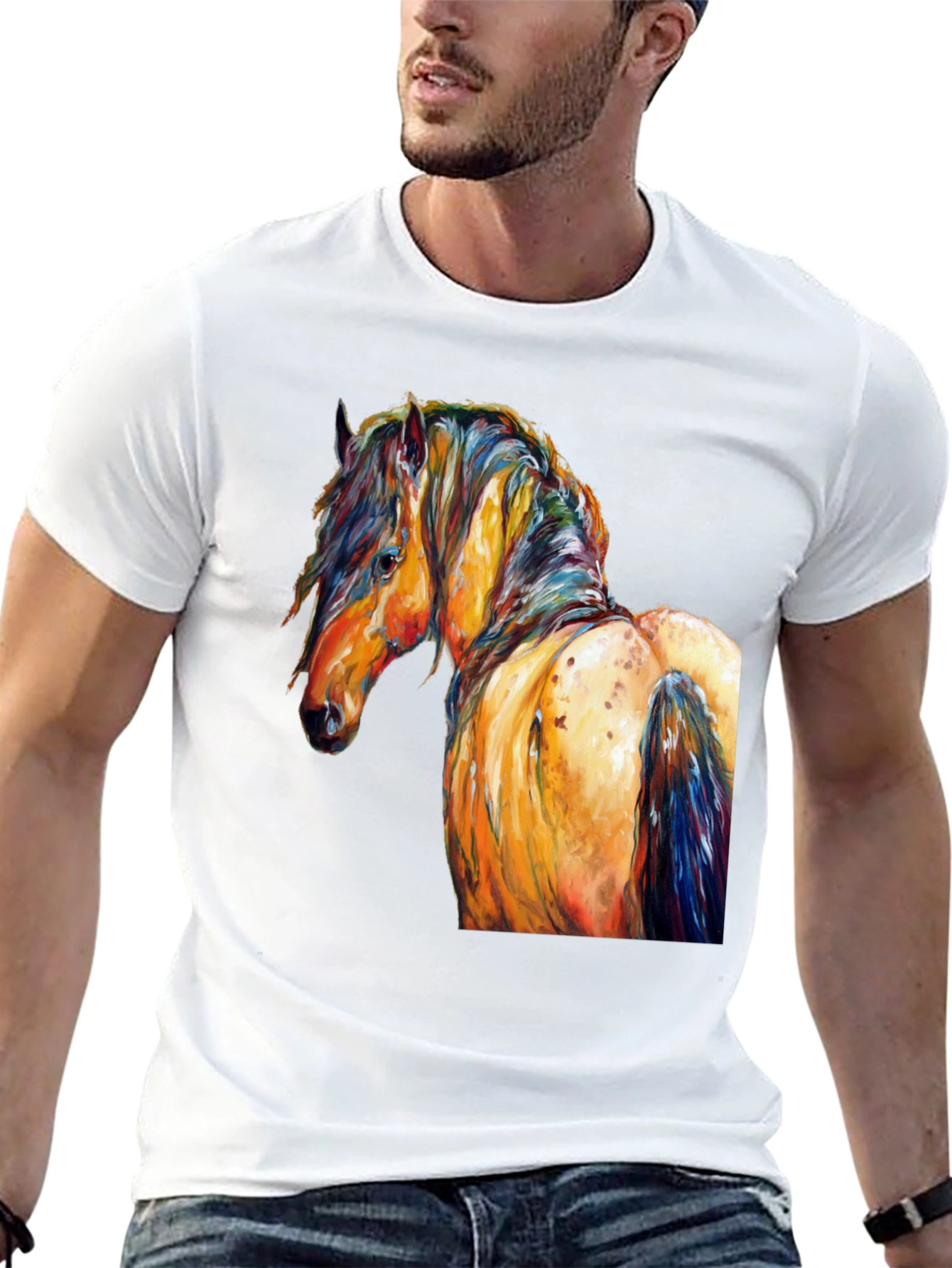 Vibrant Horse Art Print Black T-Shirt