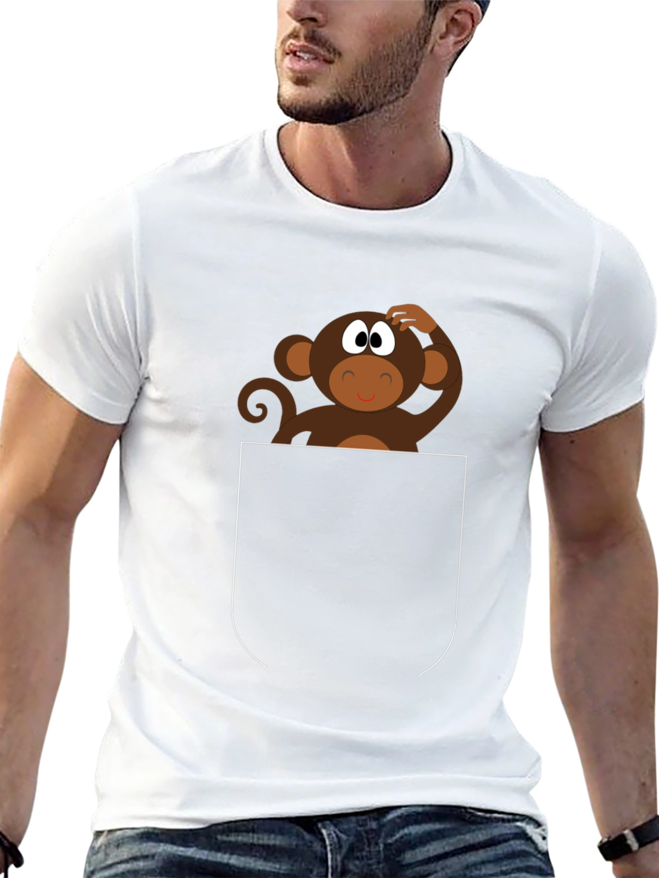 Monkey in Pocket Graphic Tee - Quirky Fun!