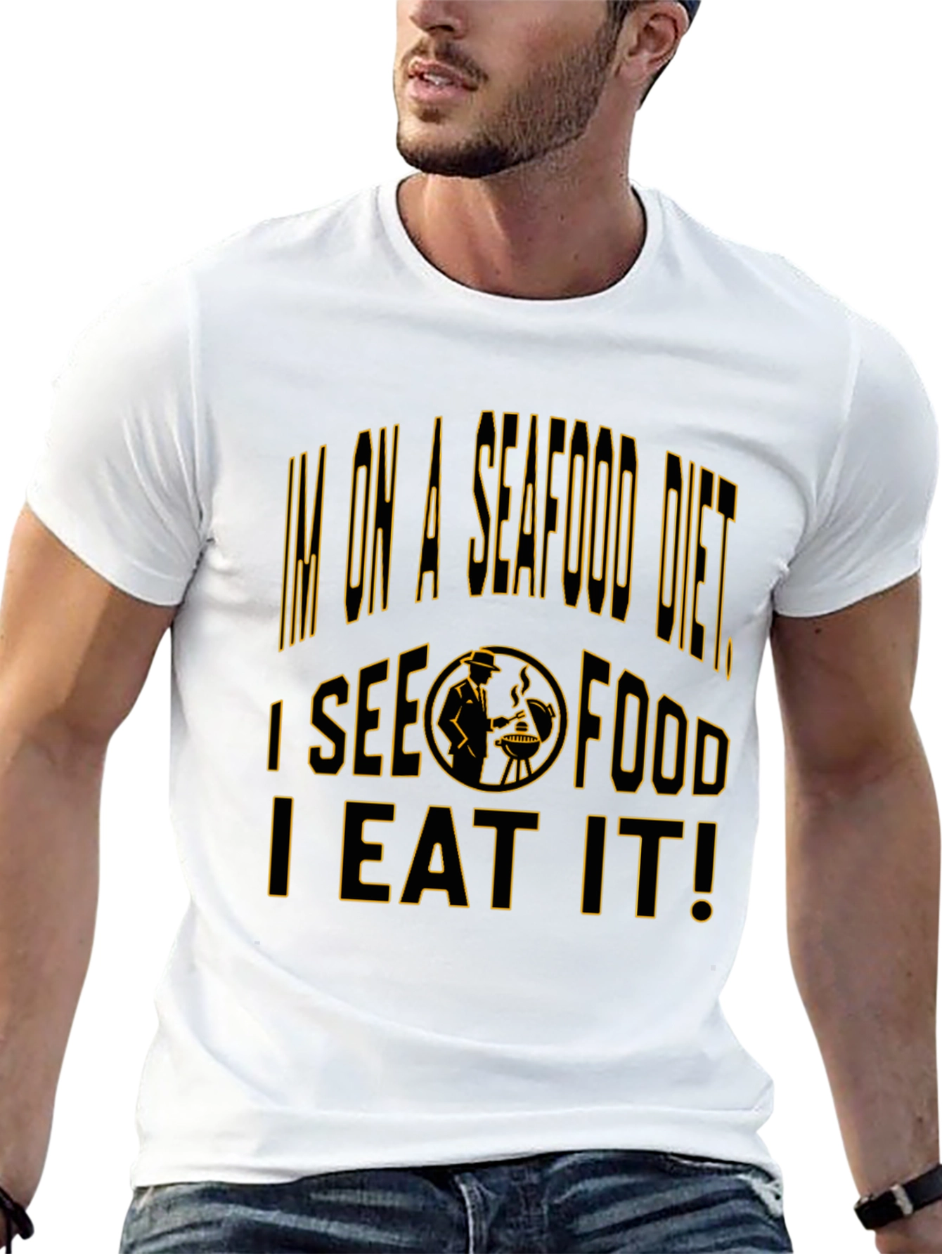 Seafood Diet Black T-Shirt Funny Foodie Graphic Tee