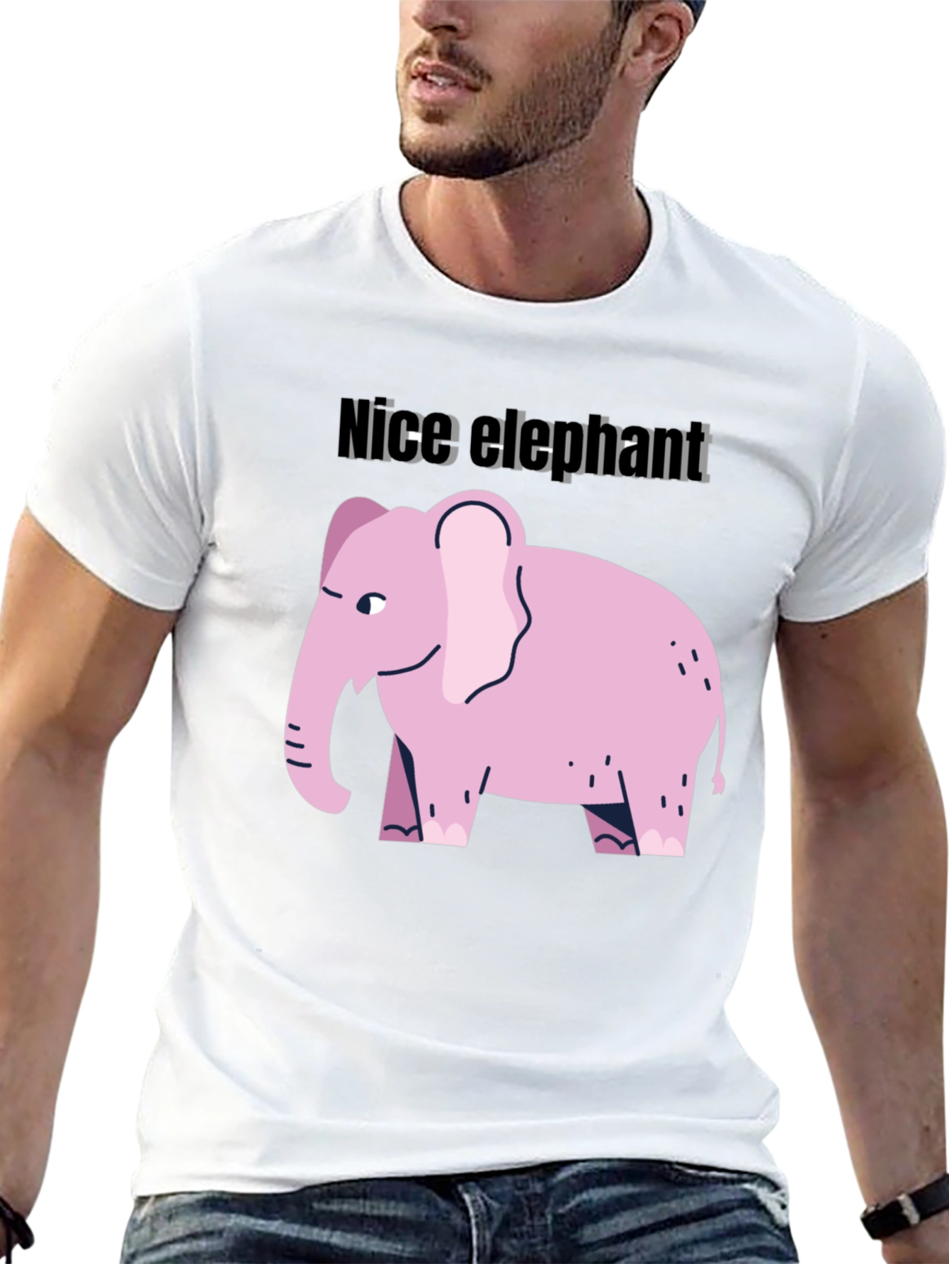Nice Elephant Graphic Tee - Black Cotton Casual Shirt