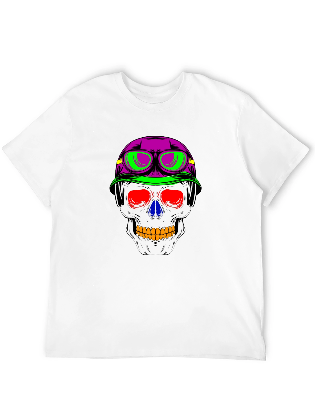 Neon Skull Biker Helmet Graphic Tee