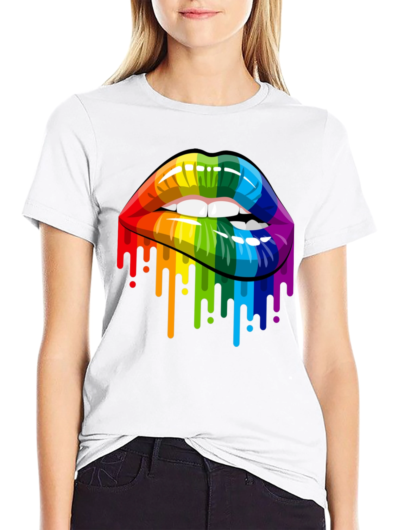 Rainbow Lips Drip Graphic Tee - Black