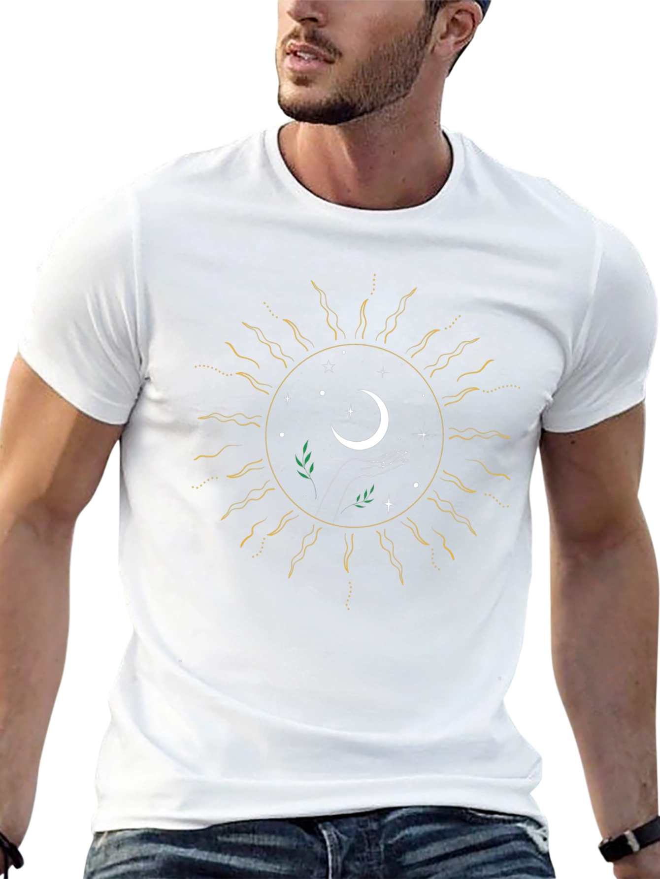Celestial Sun & Moon Graphic Tee - Black