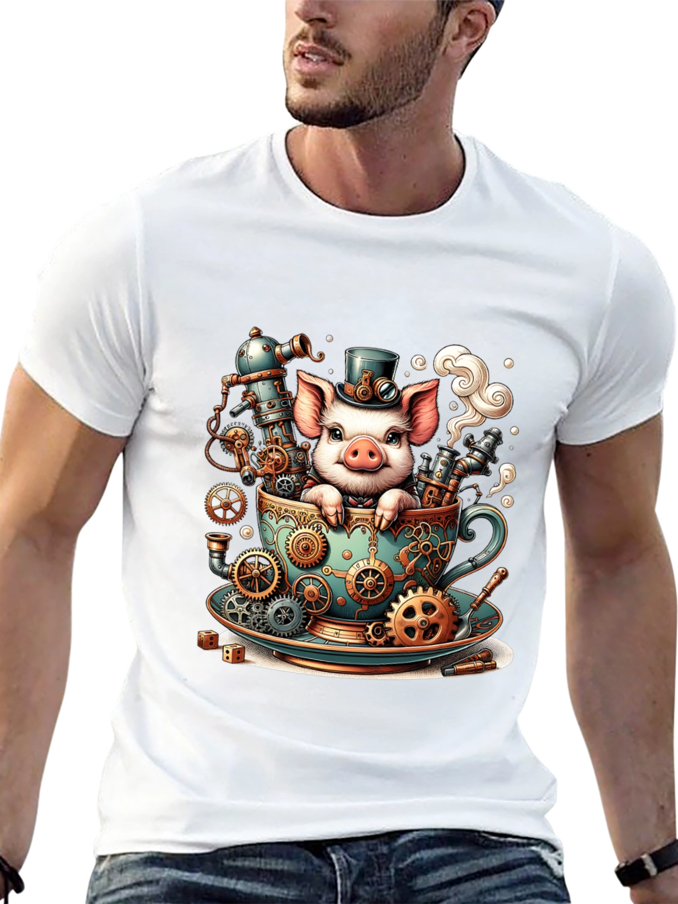 Steampunk Pig in a Teacup T-Shirt