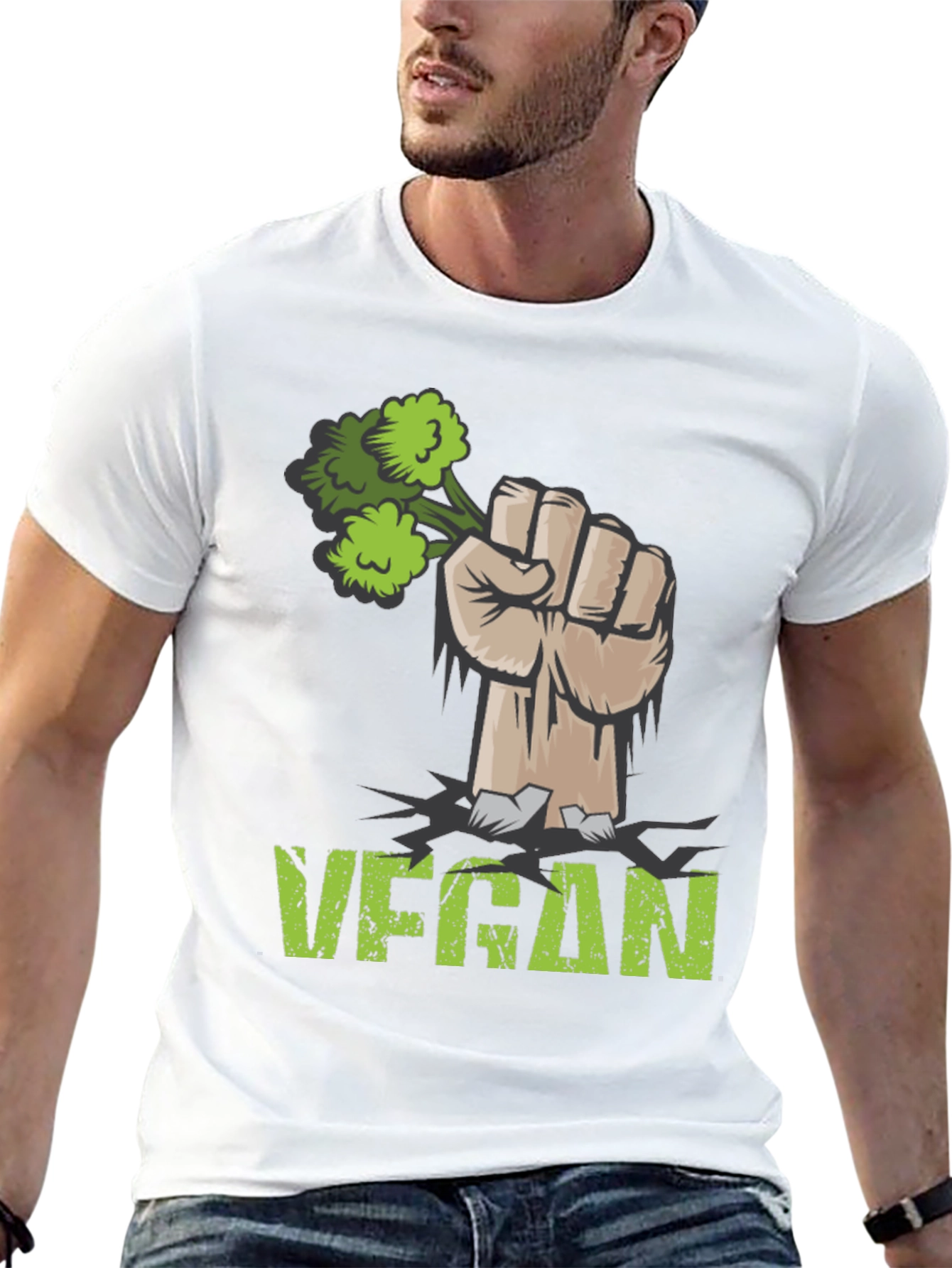 Vegan Broccoli Power Fist T-Shirt