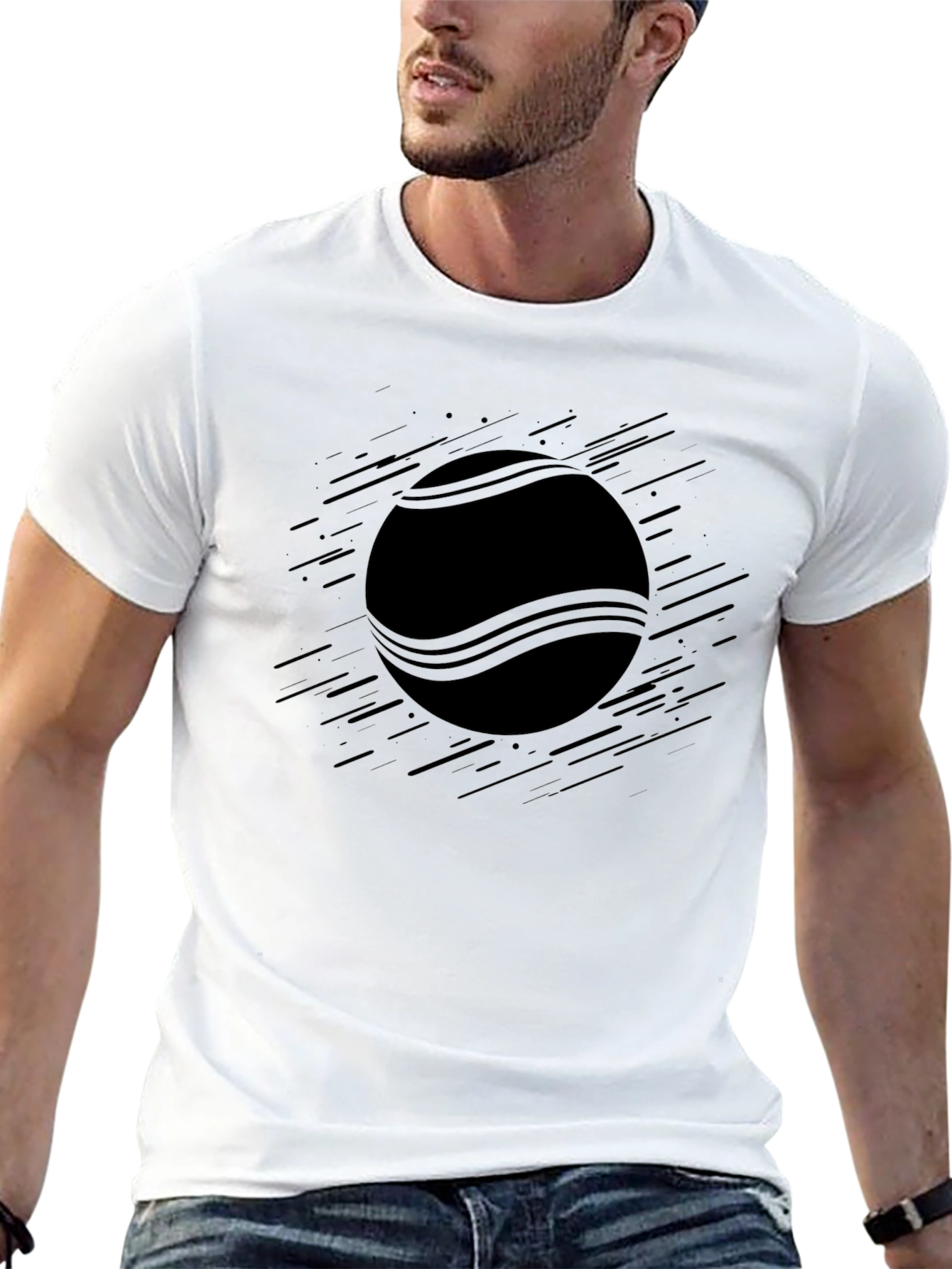 Mens Black Graphic Tee - Tennis Ball Design