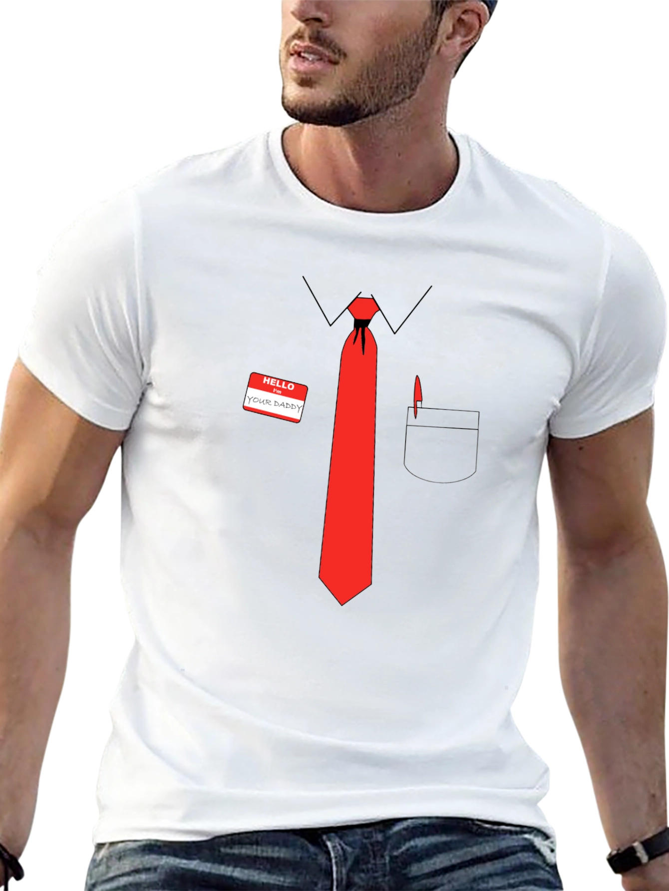 Funny Hello Your Daddy Red Tie Graphic T-Shirt