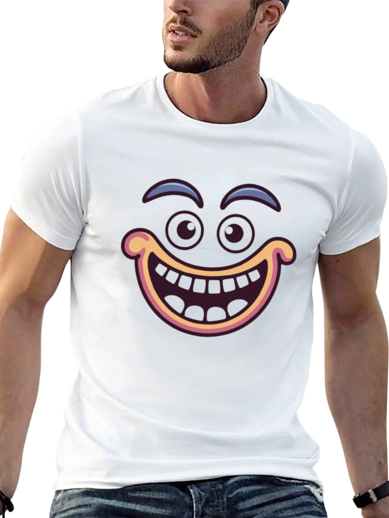 Funny Cartoon Face Black T-Shirt