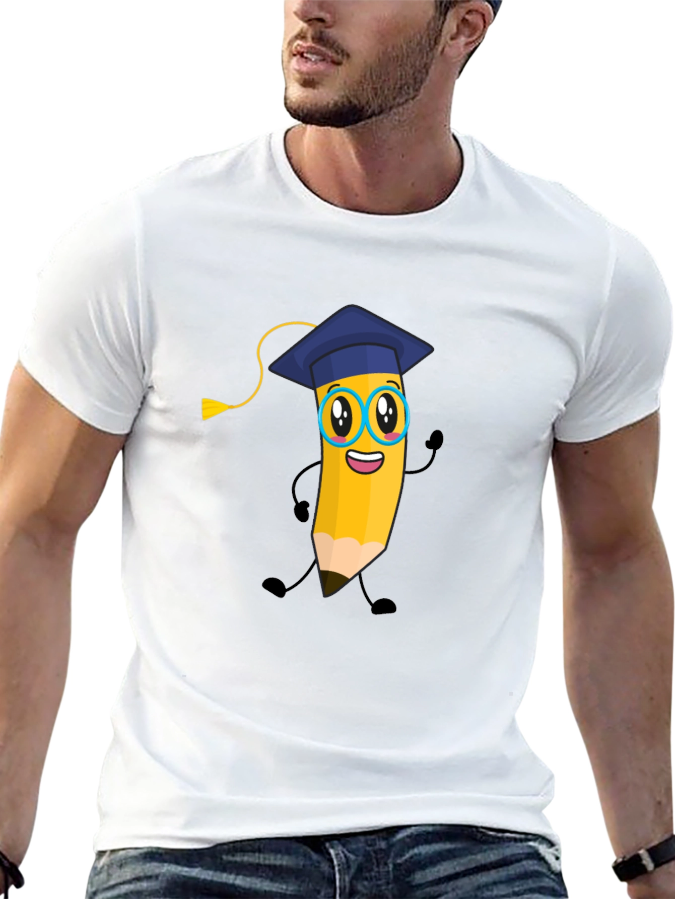 Cartoon Pencil Graduate T-Shirt - Quirky Graphic Tee
