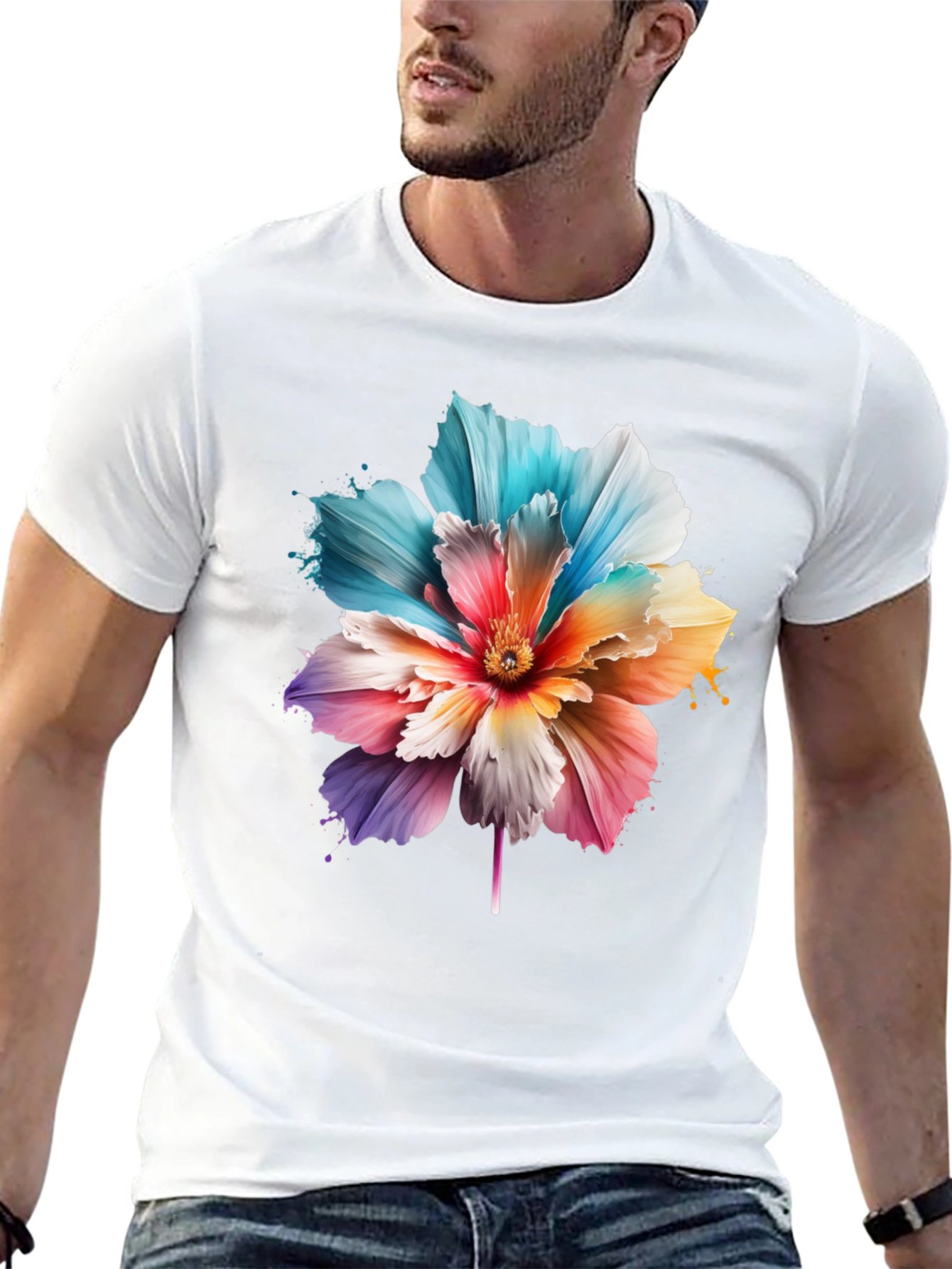 Floral Print Black T-Shirt for Men