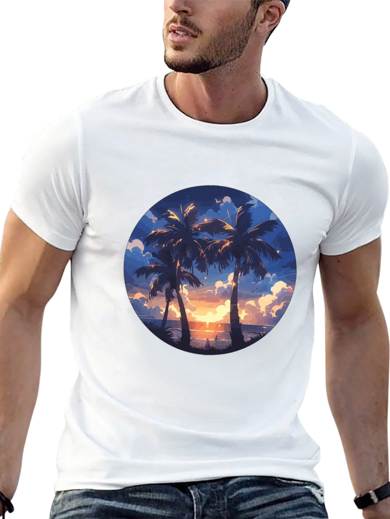 Tropical Sunset Palm Tree Graphic Tee