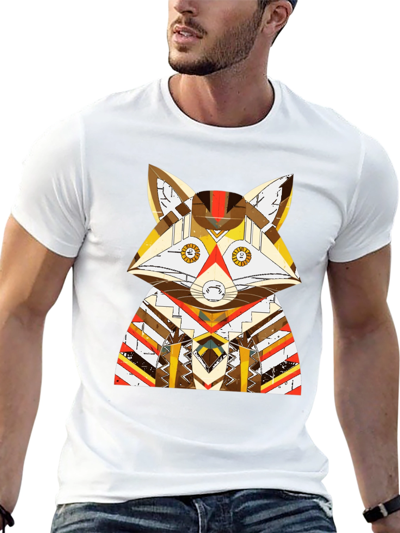 Geometric Fox Graphic Black T-Shirt