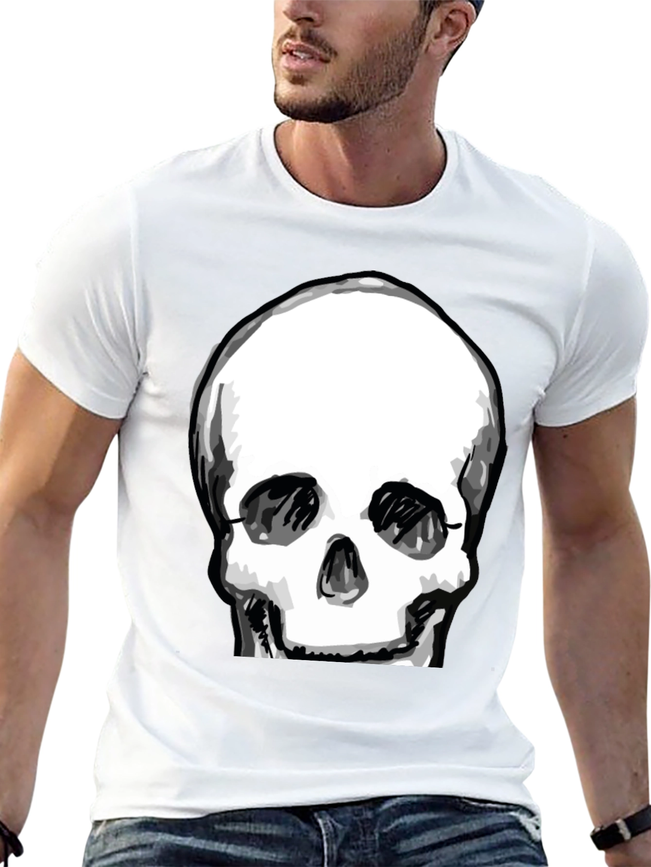 Skull Graphic Tee - Black Crew Neck Cotton T-Shirt