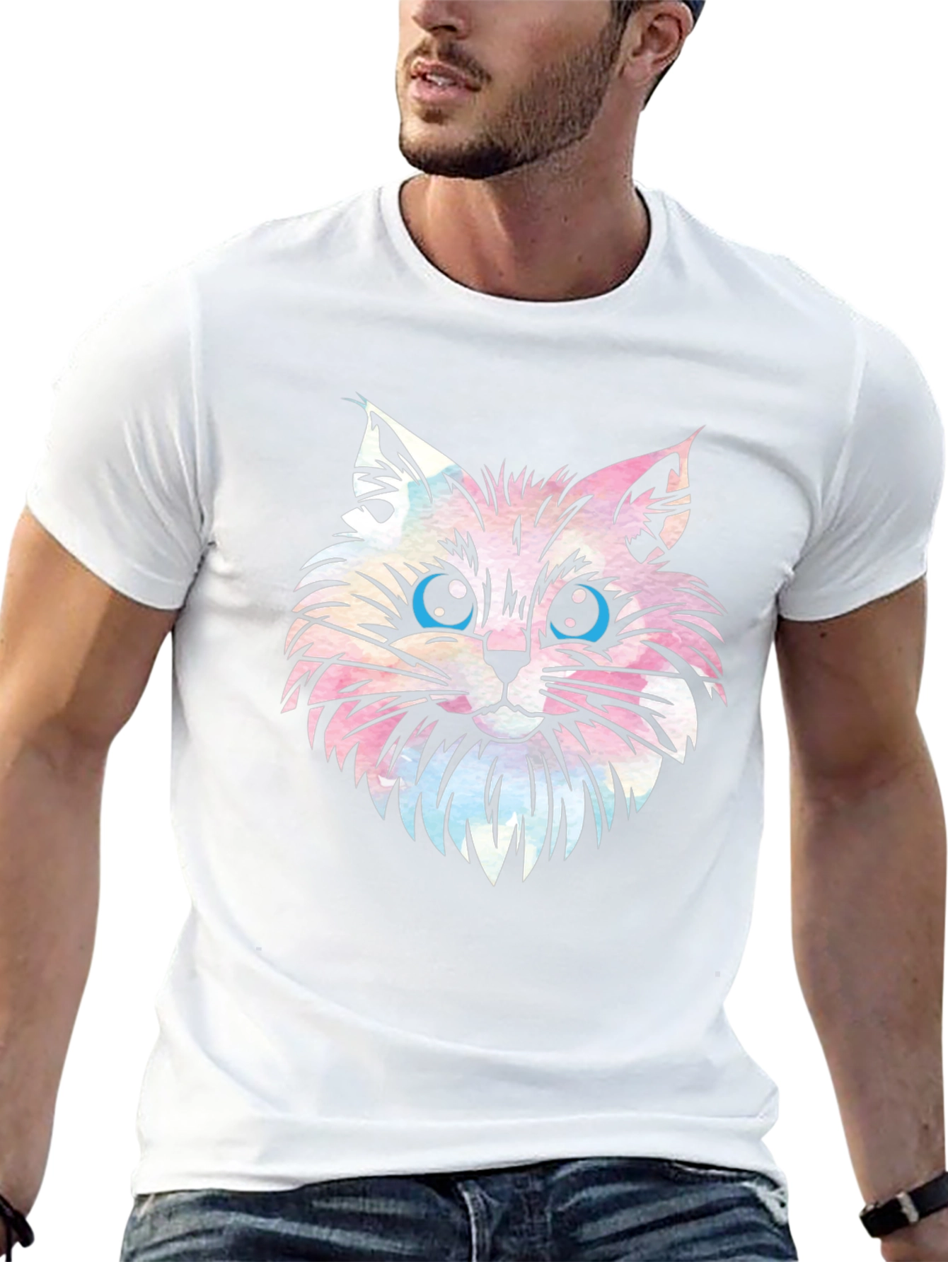 Cat Head Graphic Print T-Shirt