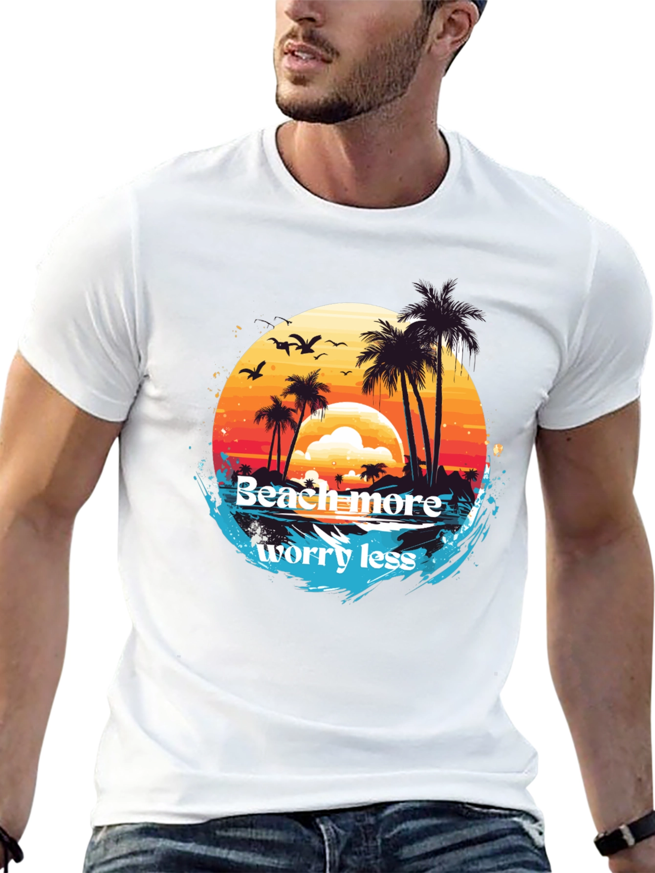 Beach More Worry Less Black T-Shirt