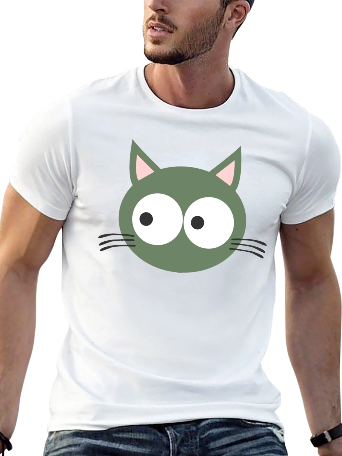 Funny Cat Face Graphic Tee - Black
