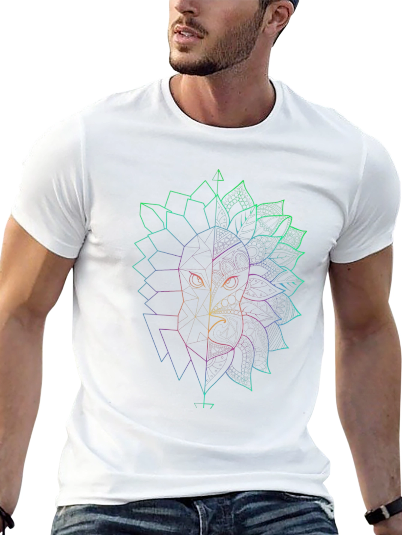 Geometric Lion & Eagle Black T-Shirt