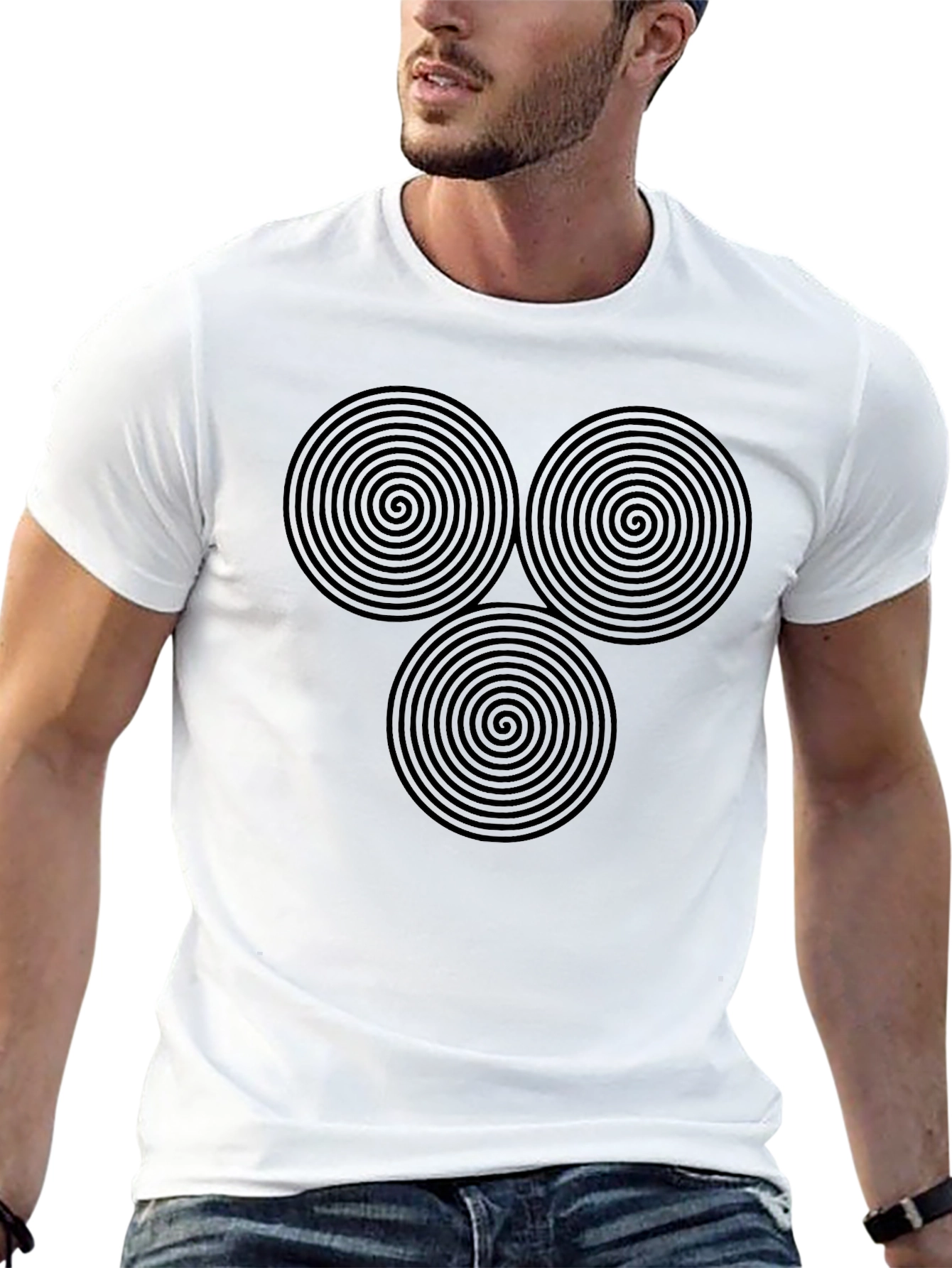 Black T-Shirt with Triple Spiral Design