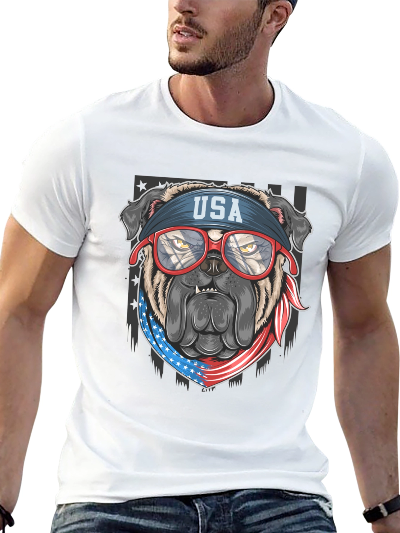 Patriotic Bulldog USA Flag T-Shirt