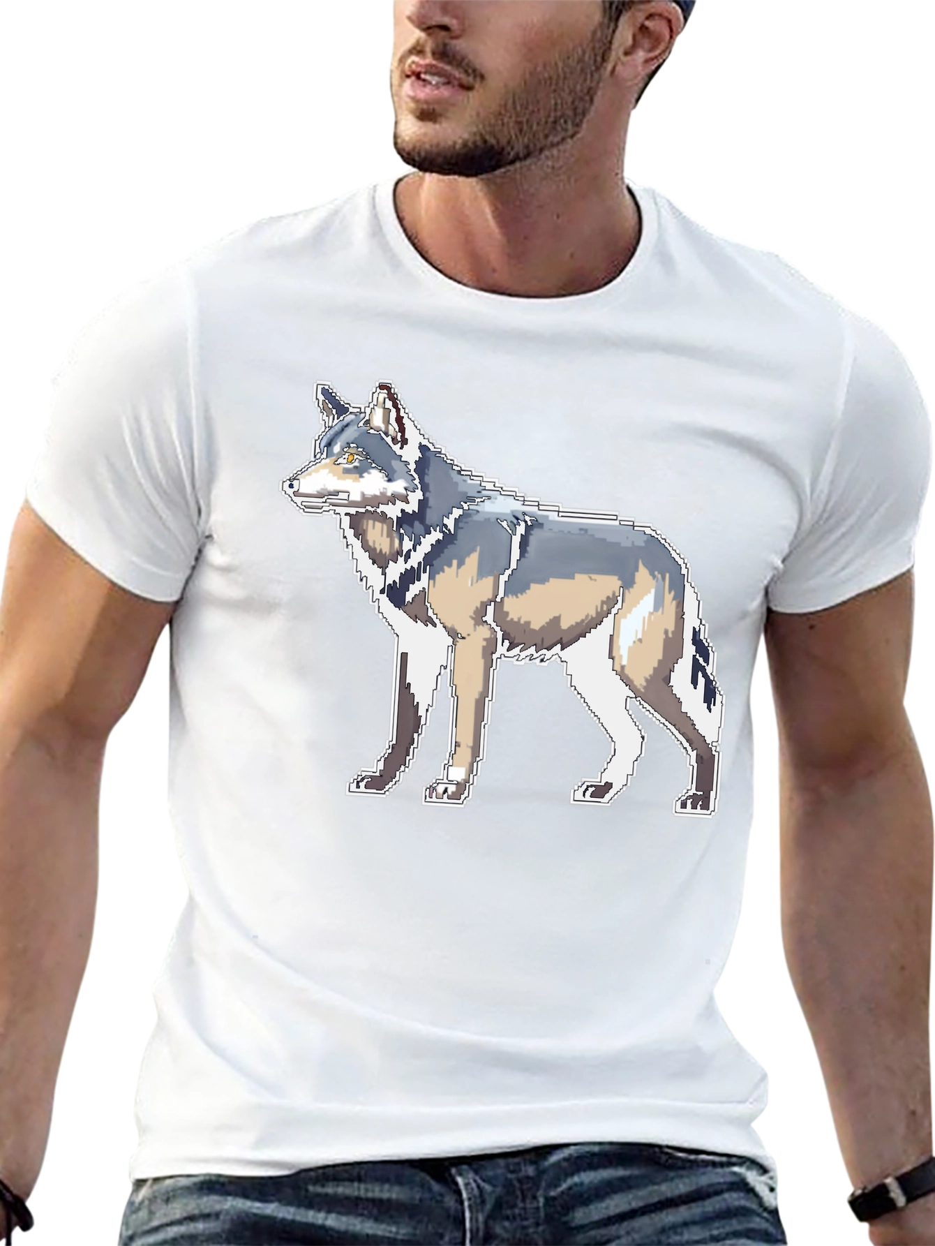 Pixelated Wolf Graphic Black T-Shirt