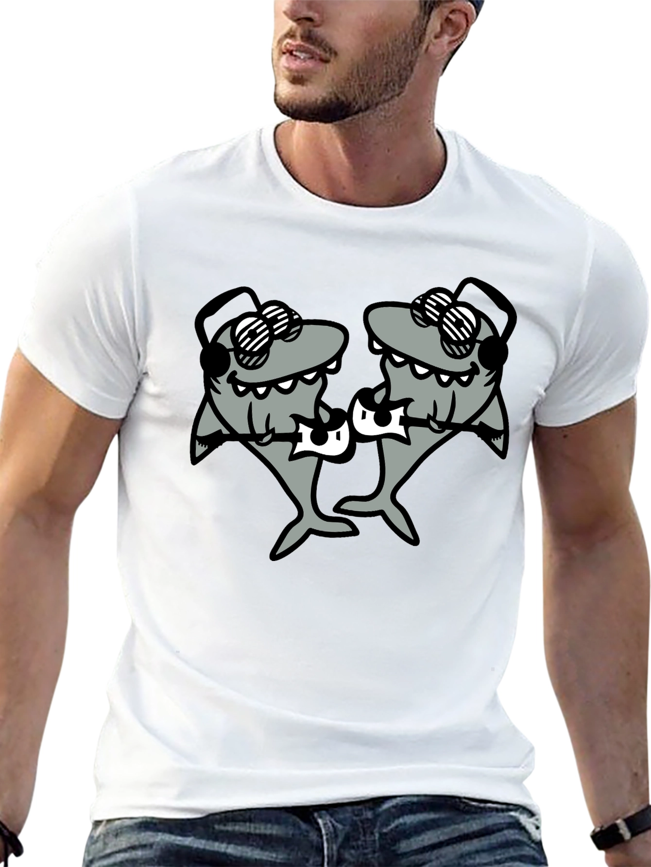 DJ Sharks Graphic T-Shirt - Black Cotton Tee