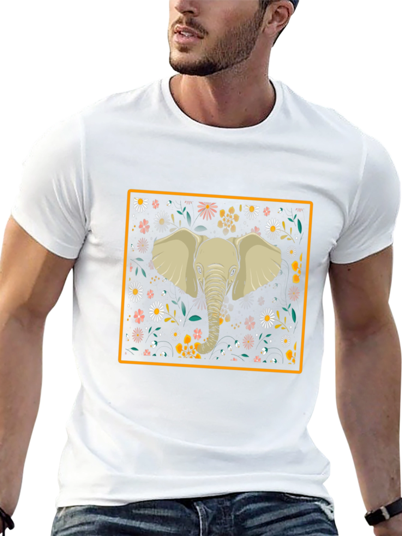 Elephant Floral Graphic Tee - Black