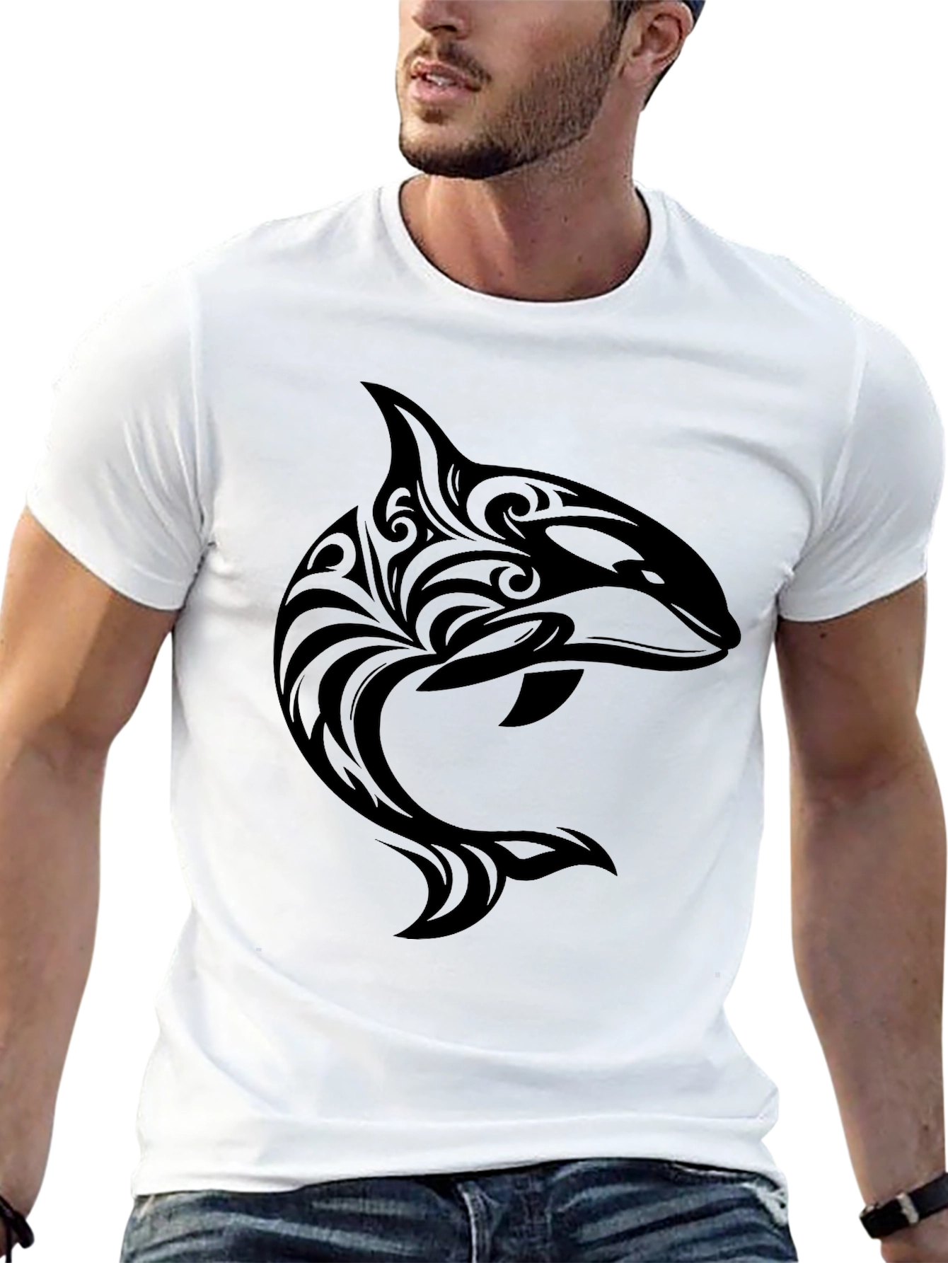 Tribal Orca Graphic Black T-Shirt