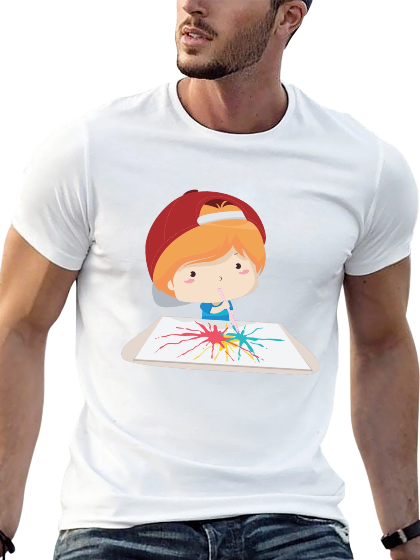 Artistic Kid Graphic Tee - Black Cotton Casual T-Shirt