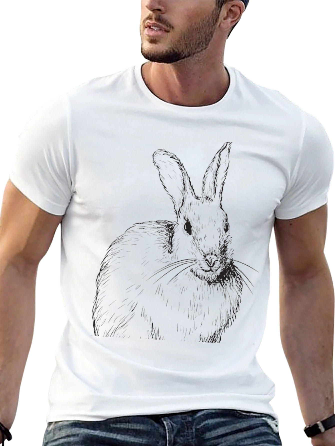 Mens Black Rabbit Graphic T-Shirt