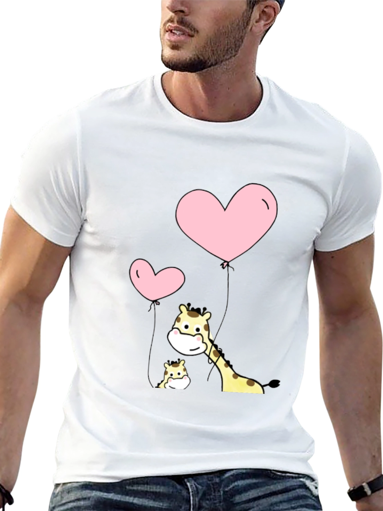 Cute Giraffe with Heart Balloons T-Shirt