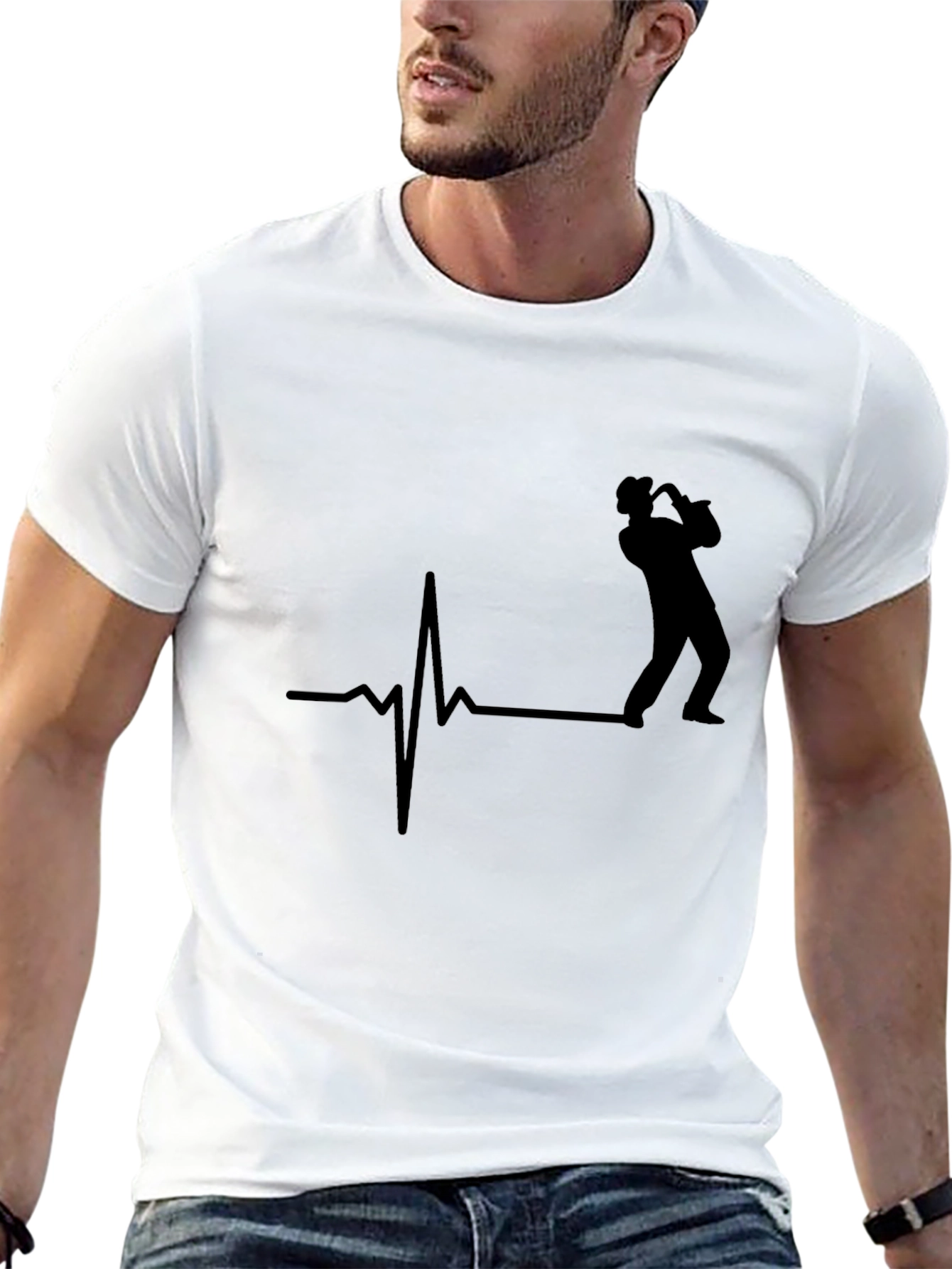 Saxophone Heartbeat T-Shirt - Music Lover Tee