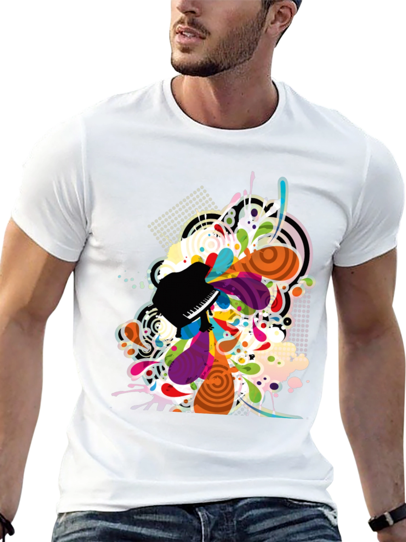 Abstract Piano Art Print Mens Black T-Shirt
