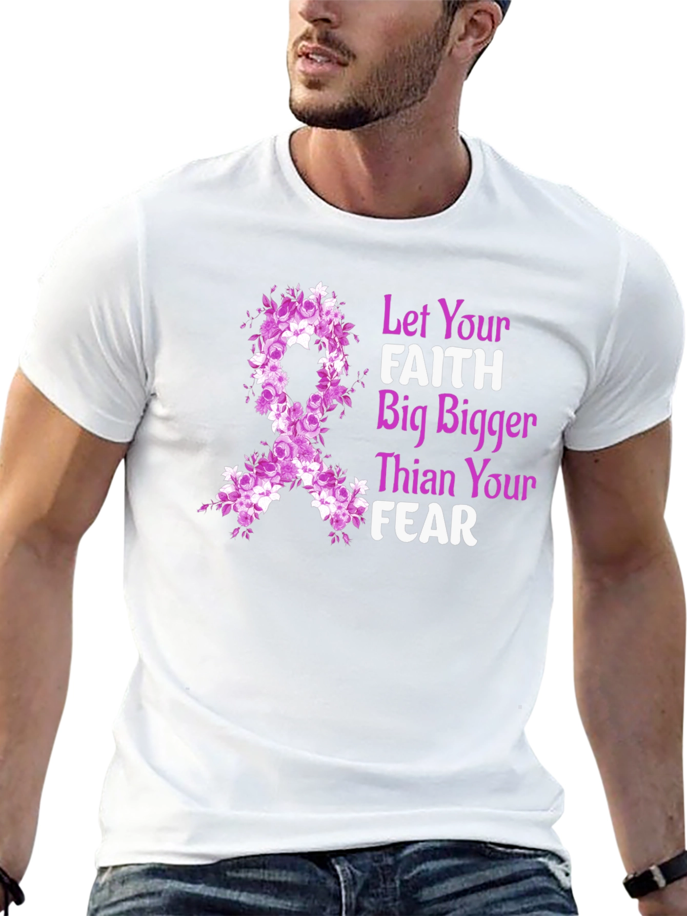Faith Bigger Than Fear Floral Ribbon T-Shirt