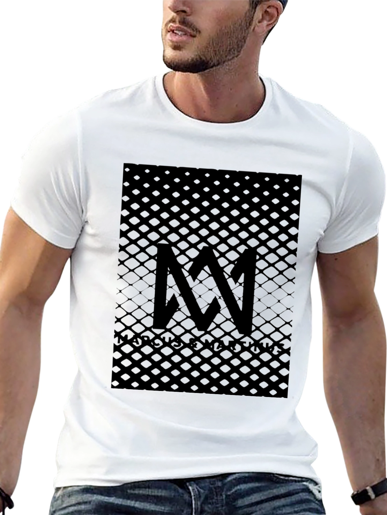 Modern Black Graphic Tee - Abstract Grid Design
